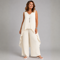 Pleated 2 Piece Outfit Set with Long Dipped Hem