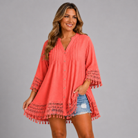 Loose-Fit Blouse with Crochet Hem & Sleeves
