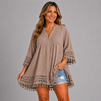 Loose-Fit Blouse with Crochet Hem & Sleeves