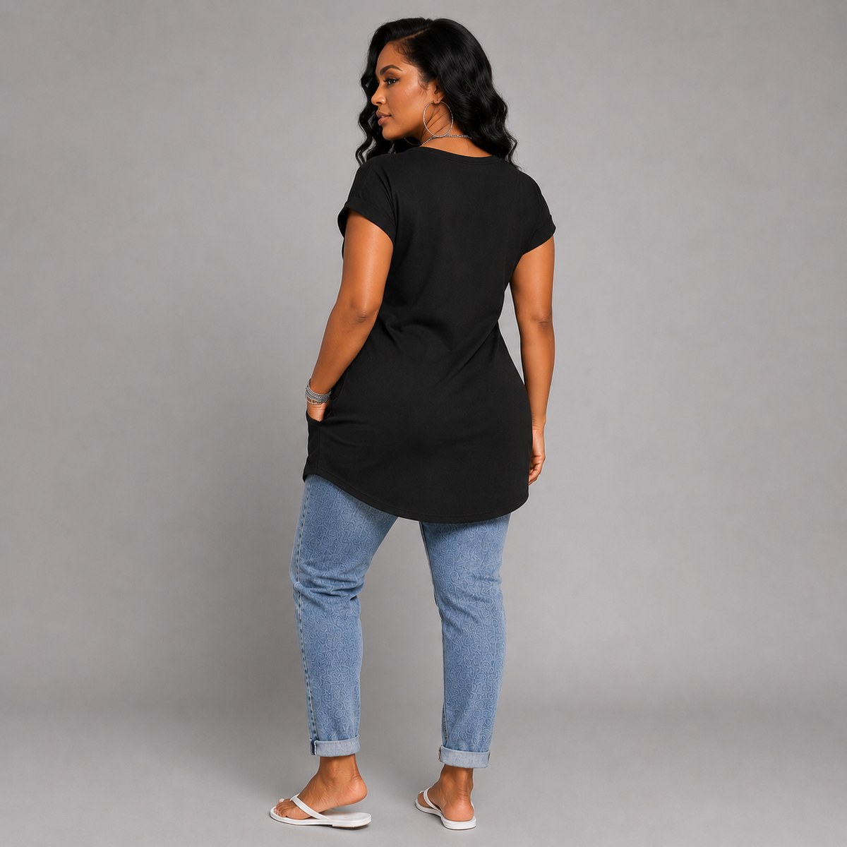 Bat + Bow Long Pocket T-Shirt with Dipped Hem
