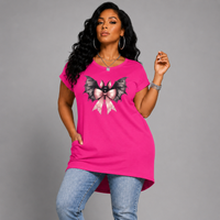 Bat + Bow Long Pocket T-Shirt with Dipped Hem