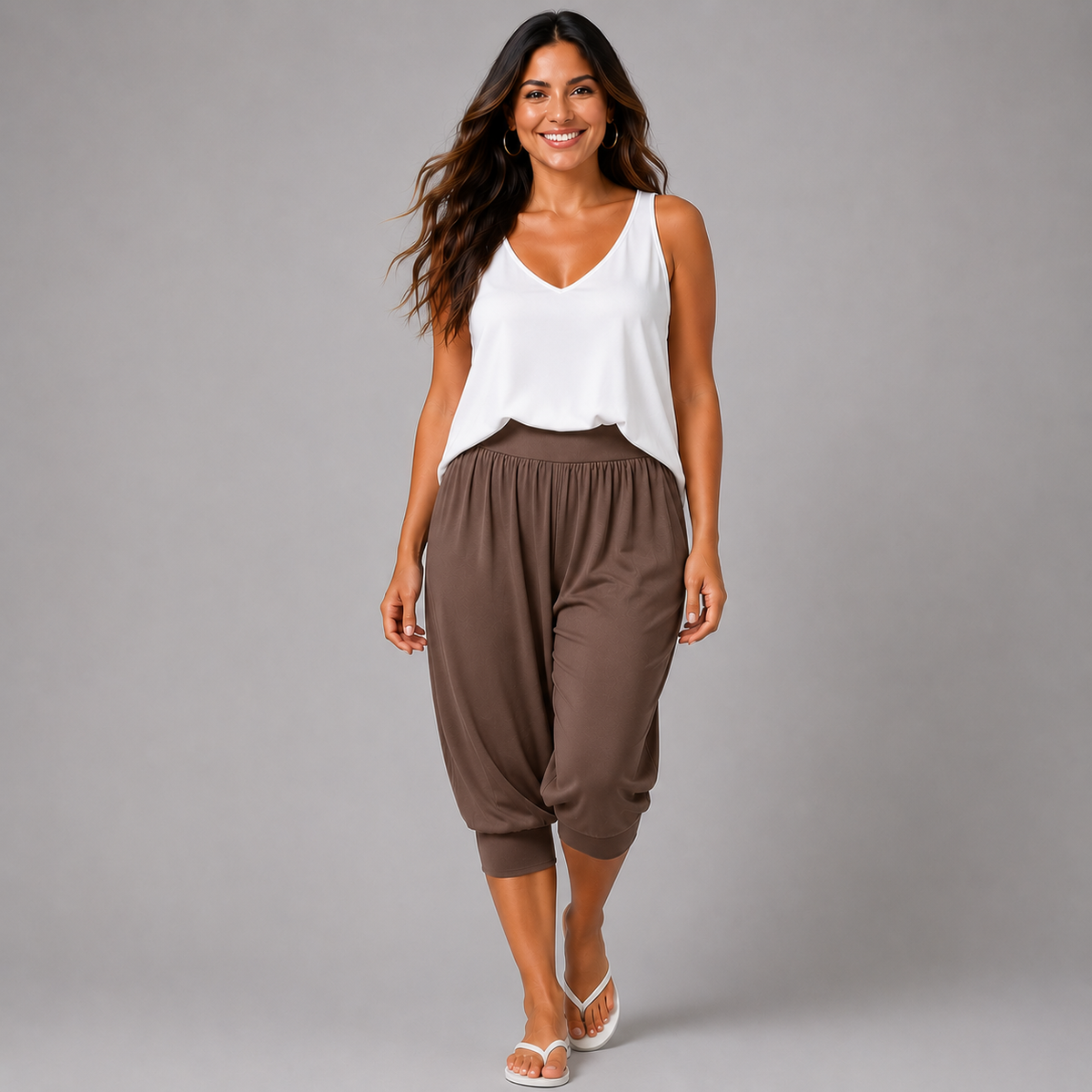 Plain 3/4 Length Capri Harem Pants
