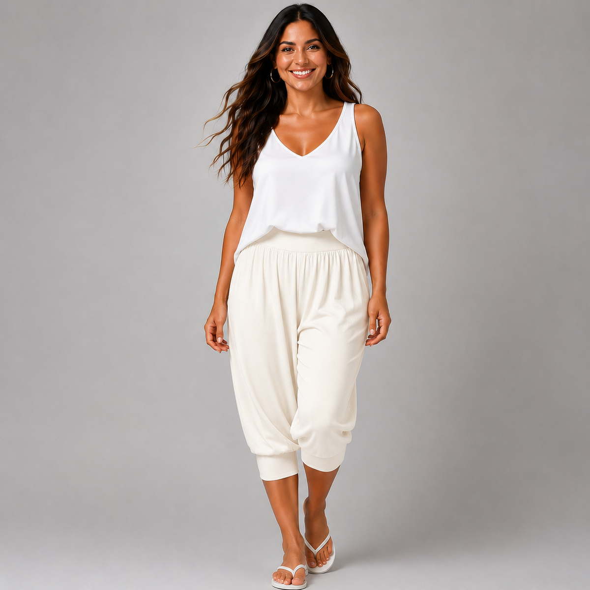 Plain 3/4 Length Capri Harem Pants