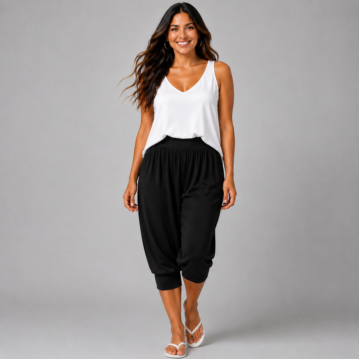 Plain 3/4 Length Capri Harem Pants