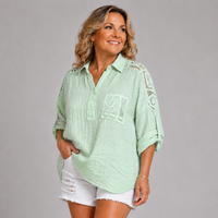 Dipped Hem Blouse with pretty crocheted panels
