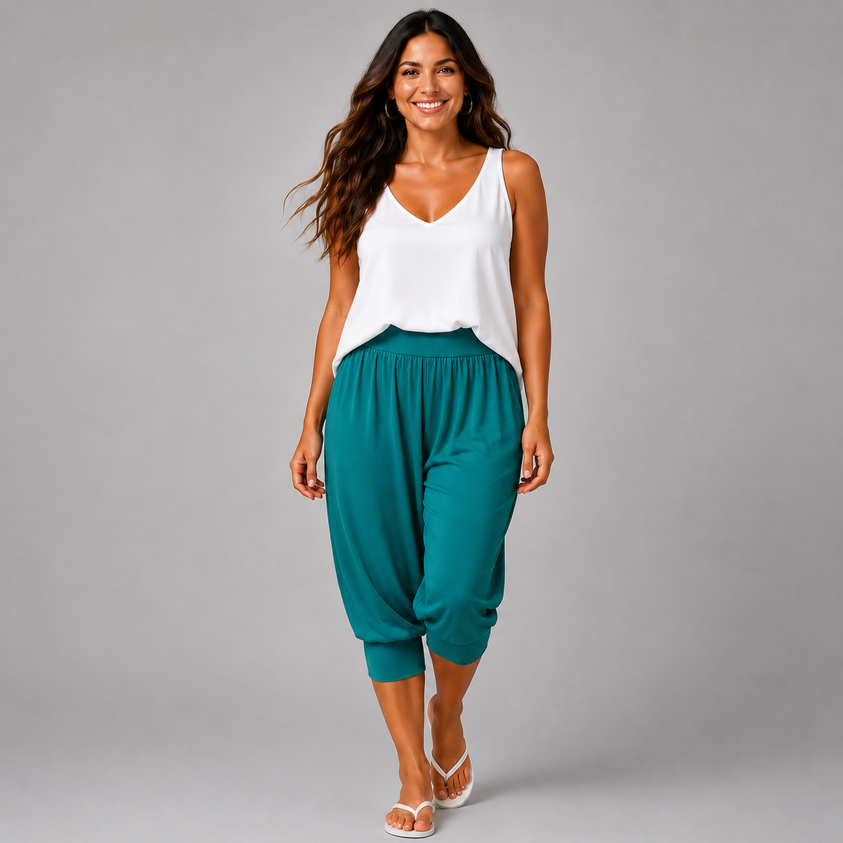 Plain 3/4 Length Capri Harem Pants