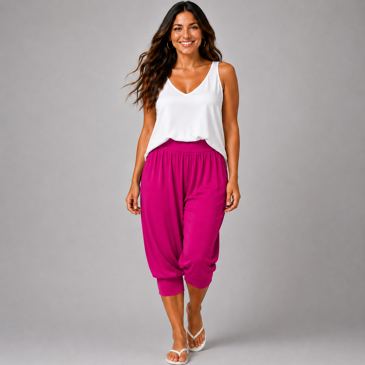 Plain 3/4 Length Capri Harem Pants