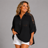 Dipped Hem Blouse with pretty crocheted panels