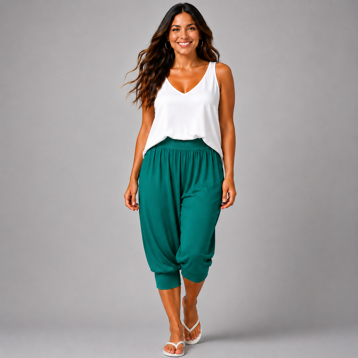 Plain 3/4 Length Capri Harem Pants