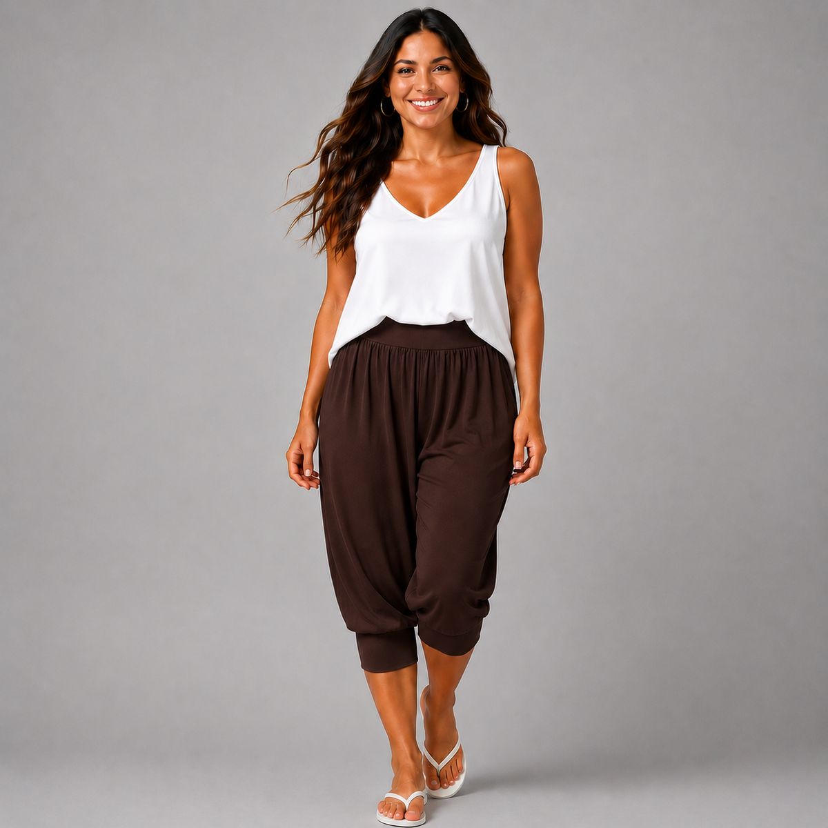 Plain 3/4 Length Capri Harem Pants