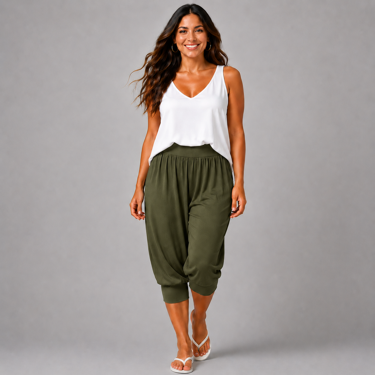 Plain 3/4 Length Capri Harem Pants