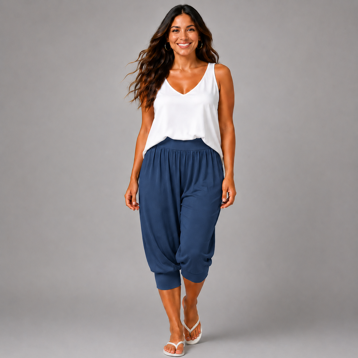 Plain 3/4 Length Capri Harem Pants