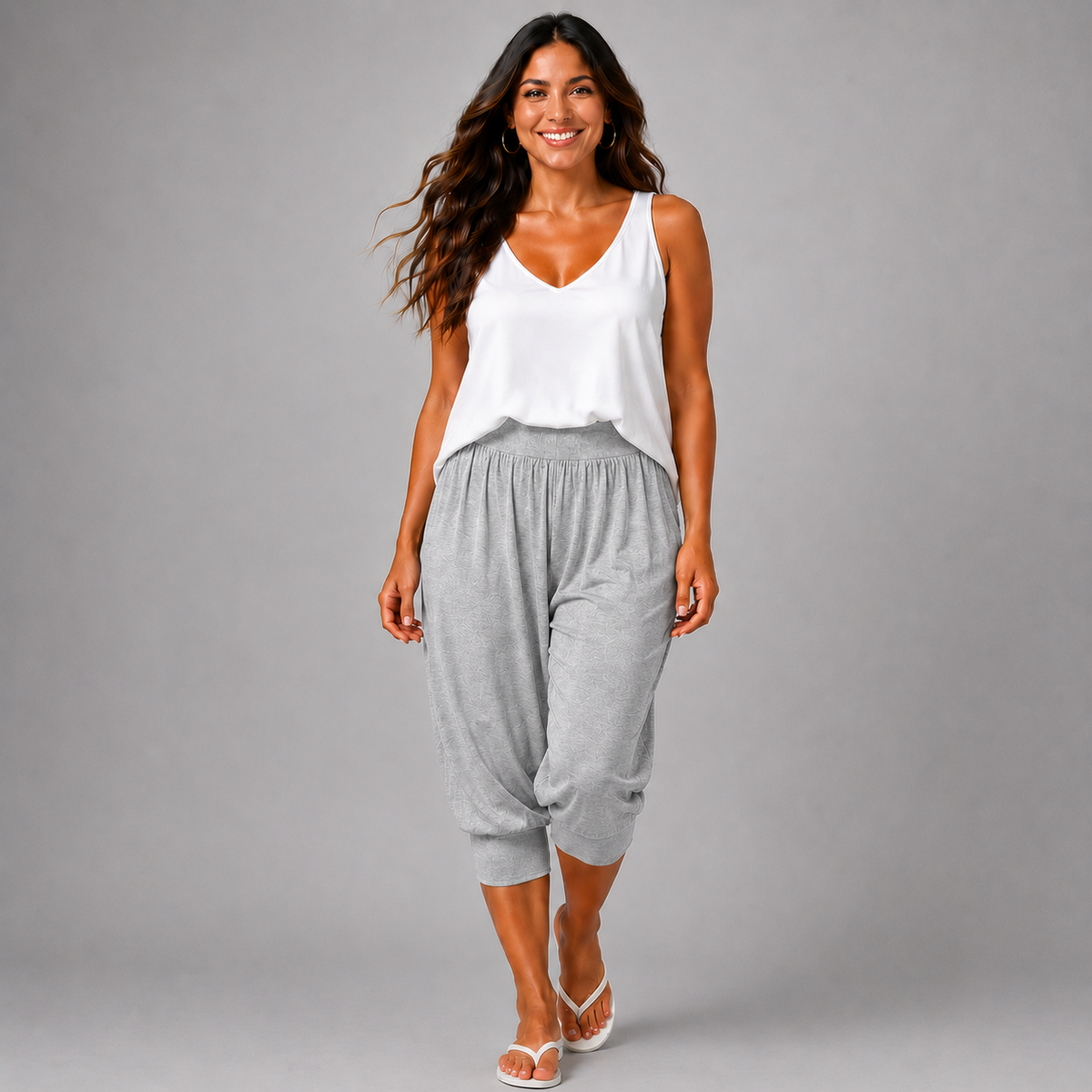 Plain 3/4 Length Capri Harem Pants