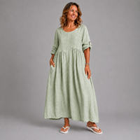 Button Sleeve 100% Linen Dress with Pockets