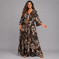 Abstract Mock Wrap Maxi Dress with Bell Sleeves