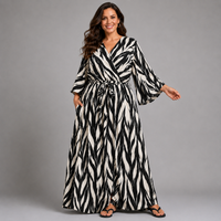 Striped Mock Wrap Maxi Dress with Bell Sleeves