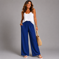 High Smock Waist Wide Leg Trousers With Pockets