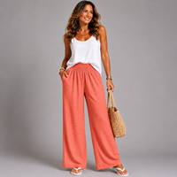 High Smock Waist Wide Leg Trousers With Pockets