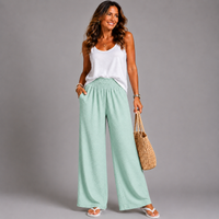 High Smock Waist Wide Leg Trousers With Pockets