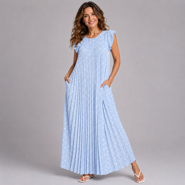 Pleated Polka Dot Print Maxi Dress