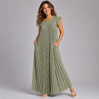 Pleated Polka Dot Print Maxi Dress