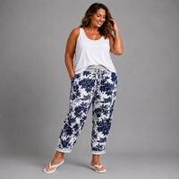 Navy and White Palm Leaf Joggers with Pockets