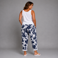Navy and White Palm Leaf Joggers with Pockets