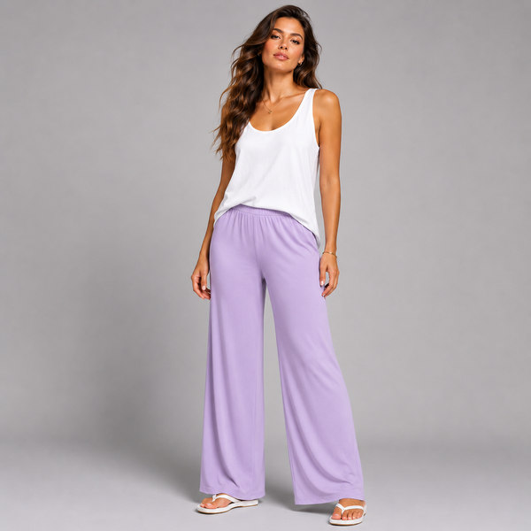 Plain Elasticated Waist Wide Leg Palazzo Trousers