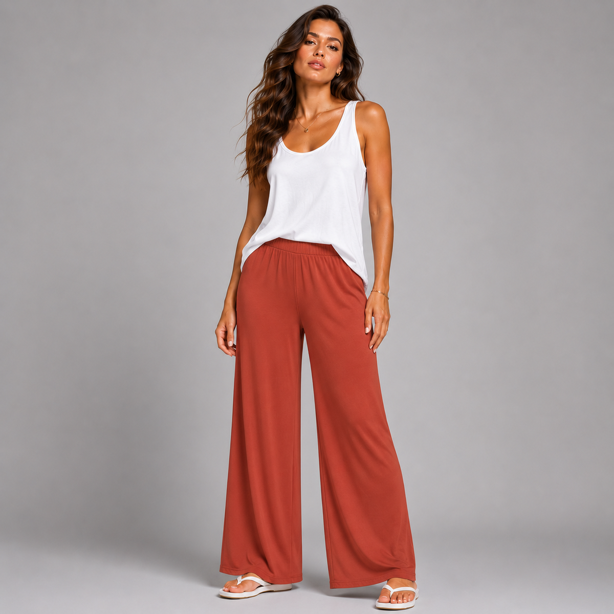 Plain Elasticated Waist Wide Leg Palazzo Trousers
