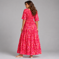 Bright Leopard Print V Neck Smocked Maxi dress