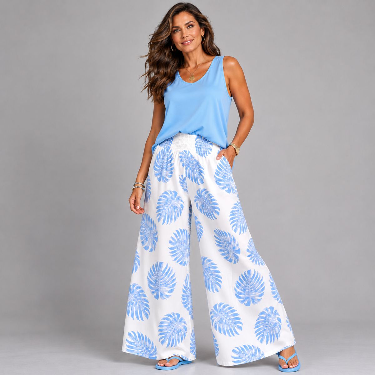Leaf Print Palazzo Trousers