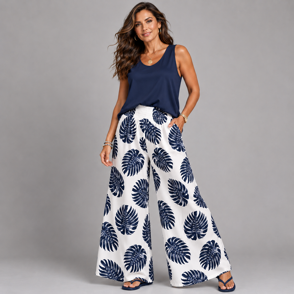 Leaf Print Palazzo Trousers