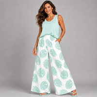 Leaf Print Palazzo Trousers
