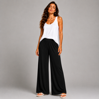 Plain Elasticated Waist Wide Leg Palazzo Trousers