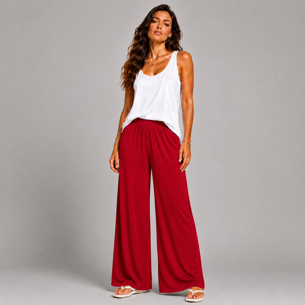 Plain Elasticated Waist Wide Leg Palazzo Trousers
