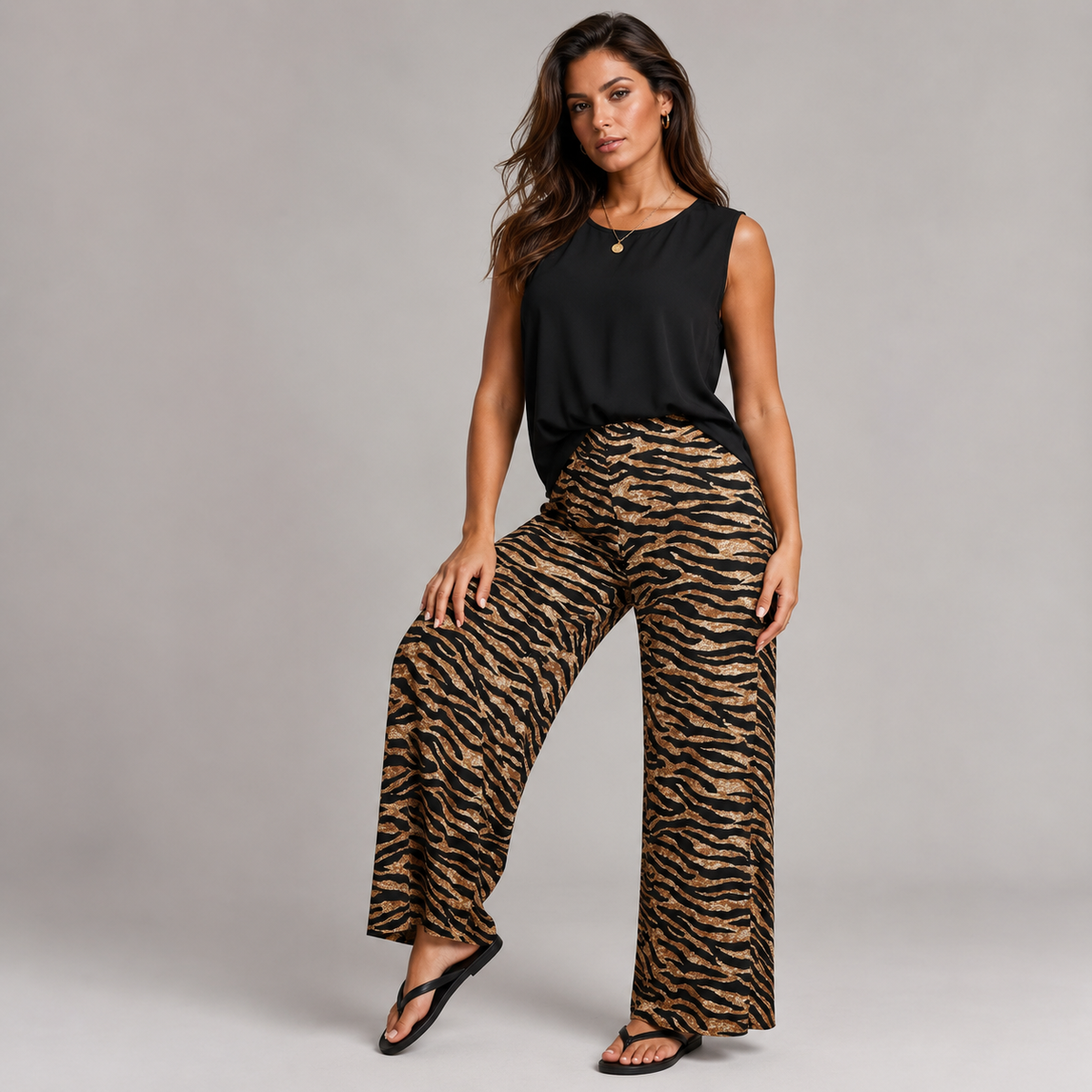 Tiger Print Wide Leg Stretchy Palazzo Pants