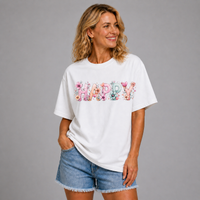 Long T-shirt with Happy flower Print to Front and Back
