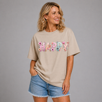 Long T-shirt with Happy flower Print to Front and Back