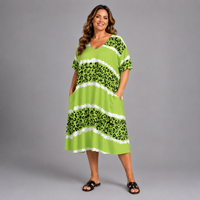Leopard Panel V-Neck Swing Dress with Pockets