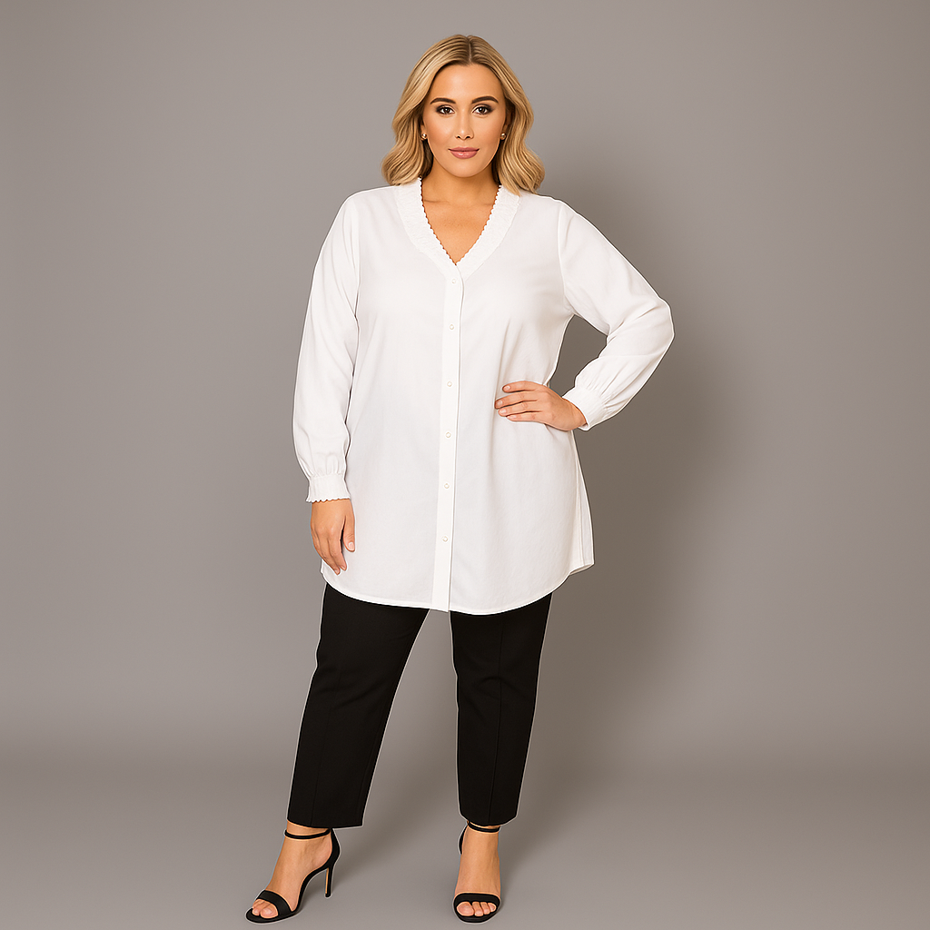 Smocked V‑Neck Long Sleeve Blouse