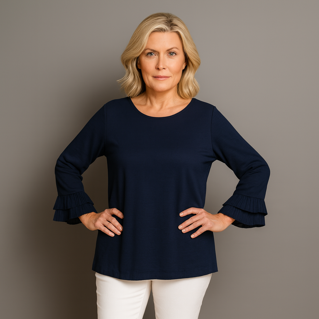 Straight Cut Blouse with Frilled Cuffs