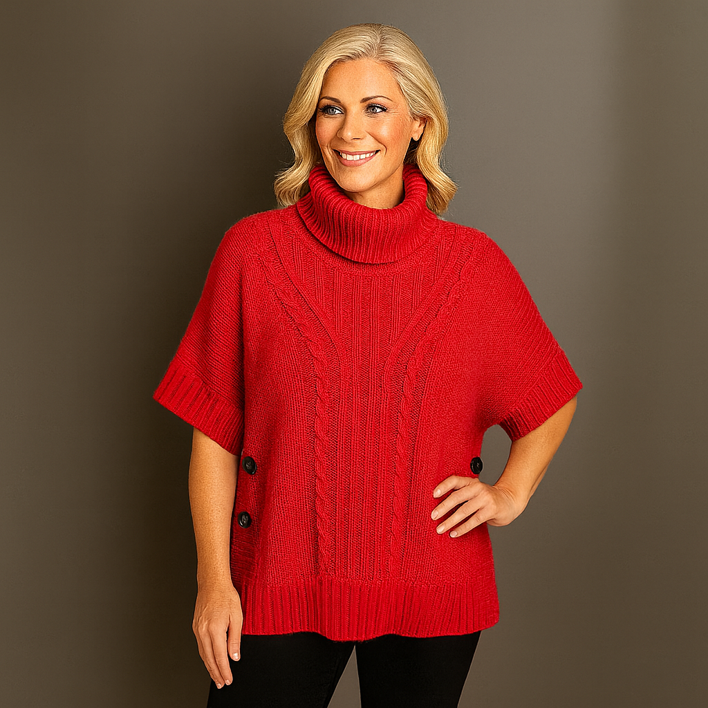 Chunky Knit Polo Neck Poncho / Jumper
