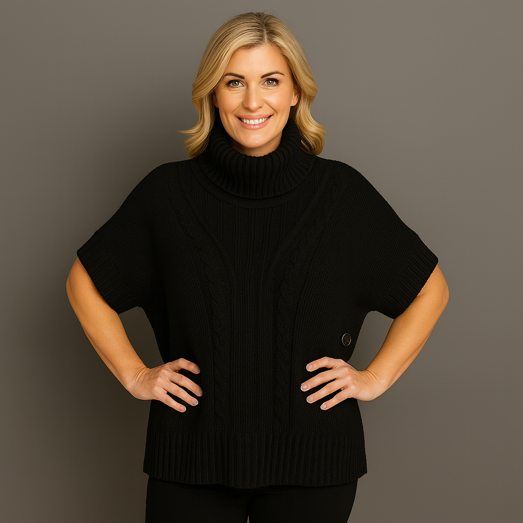 Chunky Knit Polo Neck Poncho / Jumper