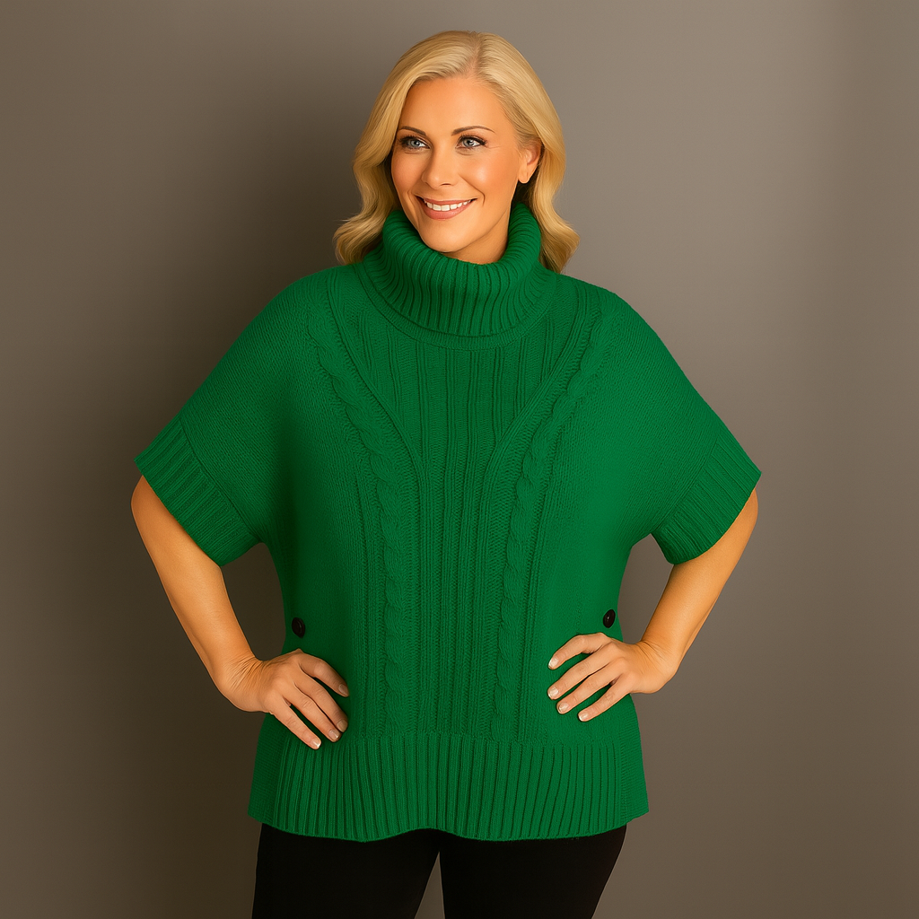 Chunky Knit Polo Neck Poncho / Jumper