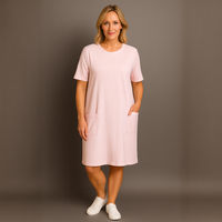 Short Sleeve Straight Cut Dress with Front Pockets
