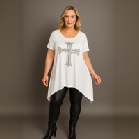 Hanky Hem Studded Ornate Cross Long Length Top