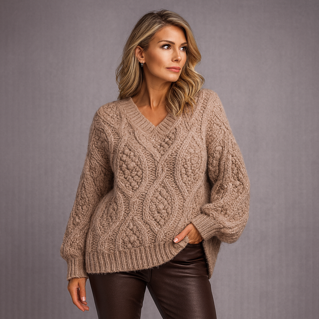 Luxury V-Neck Super Chunky Heavyweight Cable Jumper