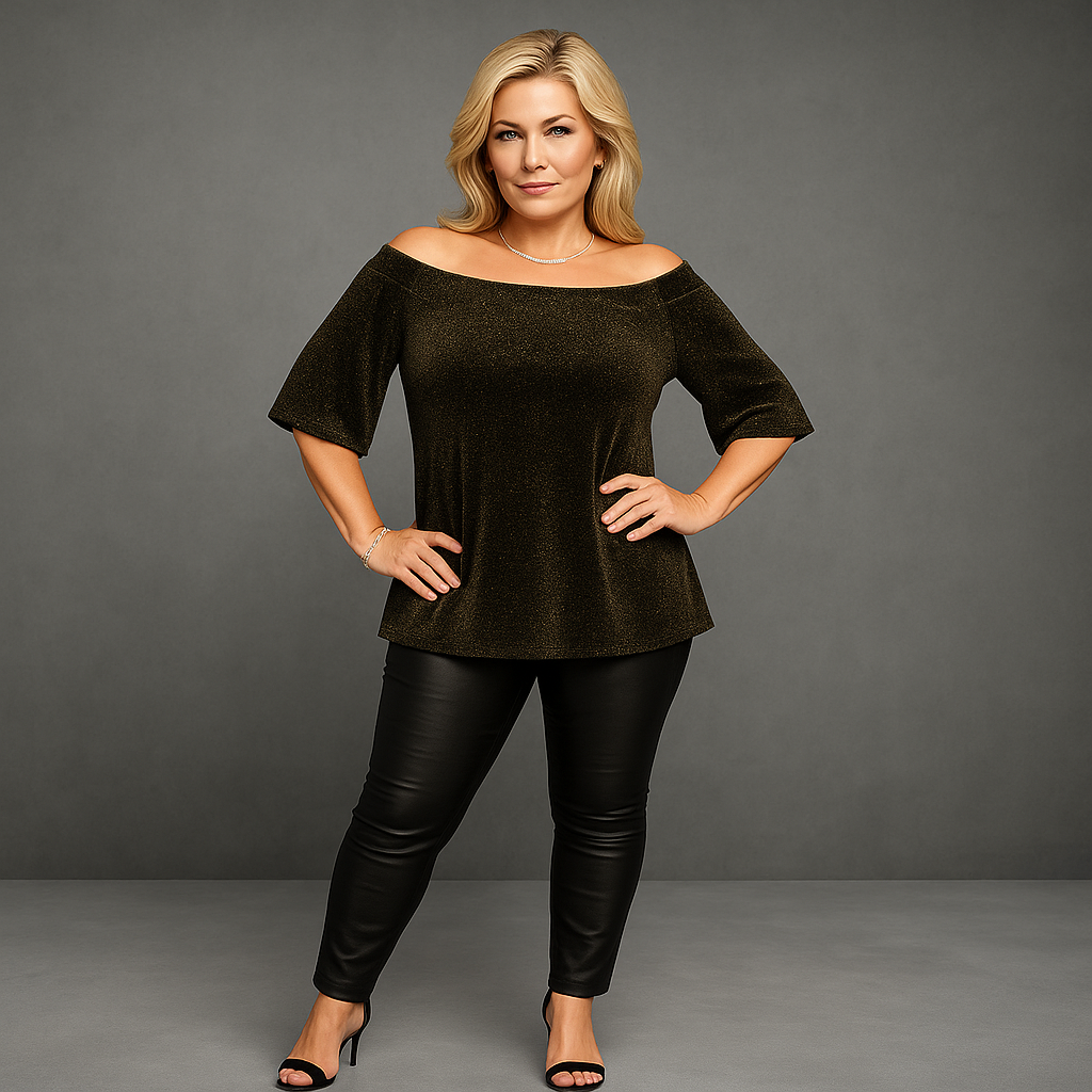 Bardot Off Shoulder Trumpet Sleeve Sparkly Top