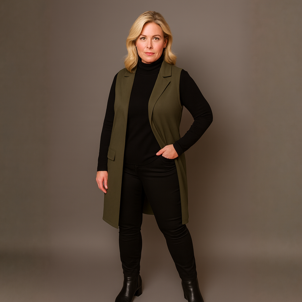 Sleeveless Open Front Long Length Blazer