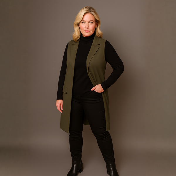 Sleeveless Open Front Long Length Blazer